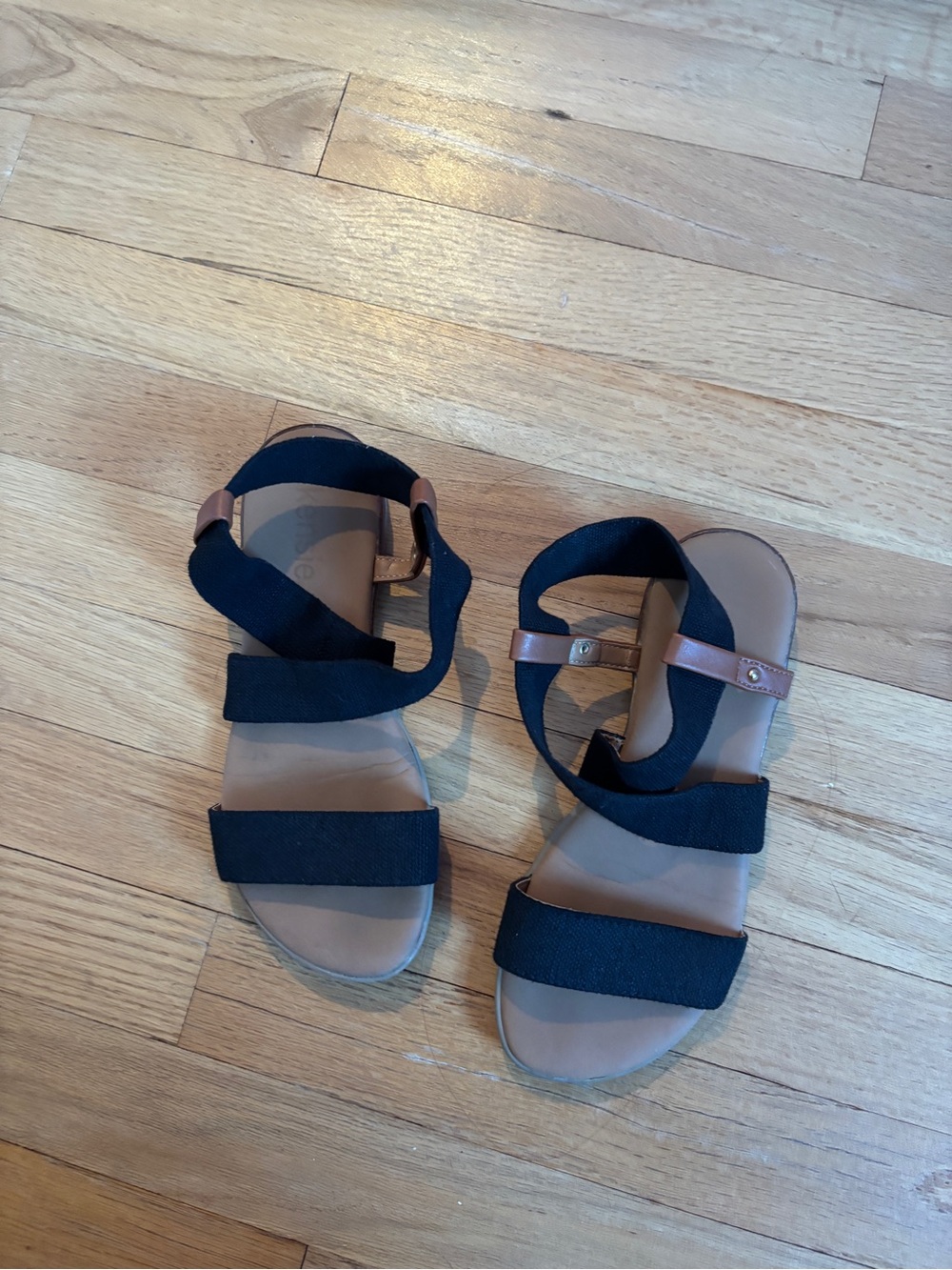 Woven Black Strap Sandals with Tan Accents